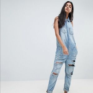 One teaspoon denim distressed jumpsuit